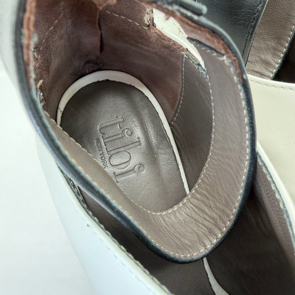 Tibi New York Luxury Abbie Peep Toe Booties Italy Leather Black White Heels 8.5 - Picture 4 of 8